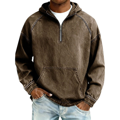 Veste en jean décontractée pour homme avec demi-zip
