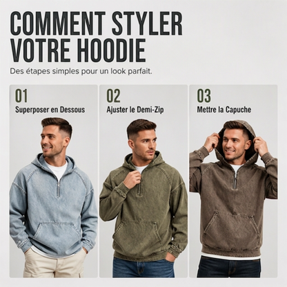 Veste en jean décontractée pour homme avec demi-zip