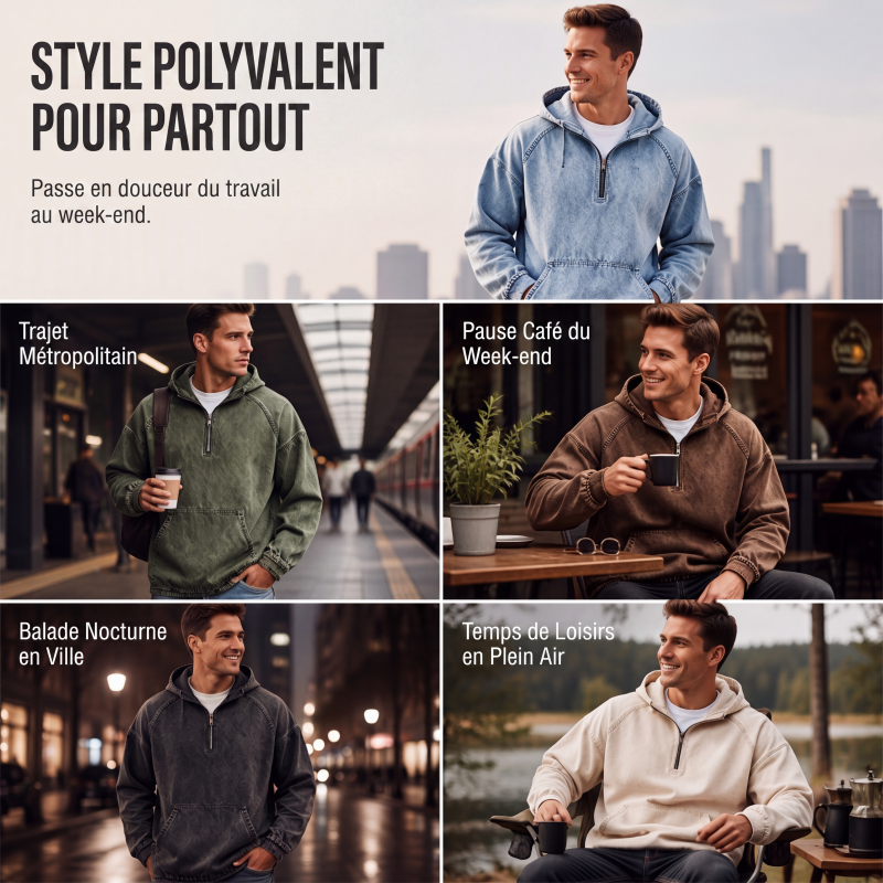 Veste en jean décontractée pour homme avec demi-zip