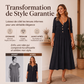 Robe plissée à col V et boutons pour femme