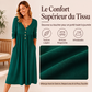 Robe plissée à col V et boutons pour femme