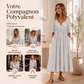 Robe plissée à col V et boutons pour femme