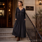 Robe plissée à col V et boutons pour femme