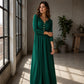 Robe plissée à col V et boutons pour femme