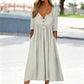 Robe plissée à col V et boutons pour femme