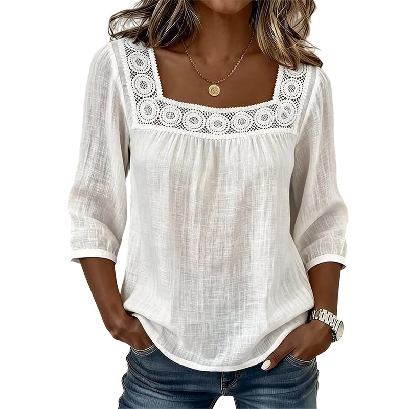 🌸 OFFRE LIMITÉE –50% ! ✨ Blouse pour femme à col carré en dentelle et crochet