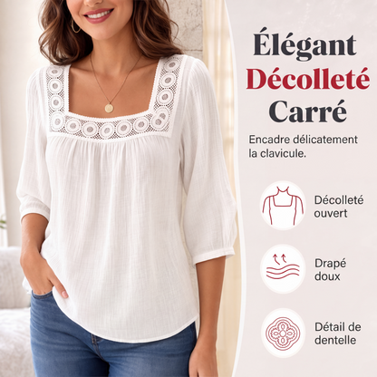 🌸 OFFRE LIMITÉE –50% ! ✨ Blouse pour femme à col carré en dentelle et crochet