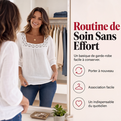 🌸 OFFRE LIMITÉE –50% ! ✨ Blouse pour femme à col carré en dentelle et crochet