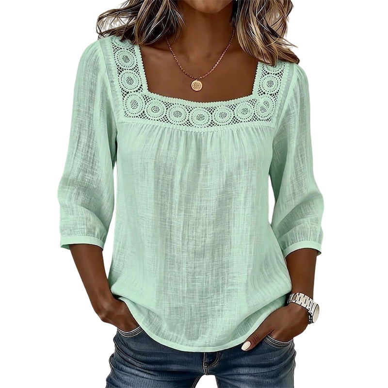 🌸 OFFRE LIMITÉE –50% ! ✨ Blouse pour femme à col carré en dentelle et crochet