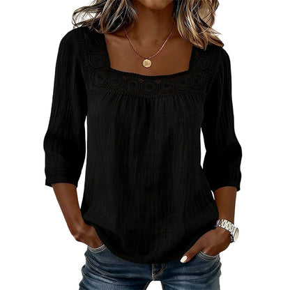 🌸 OFFRE LIMITÉE –50% ! ✨ Blouse pour femme à col carré en dentelle et crochet