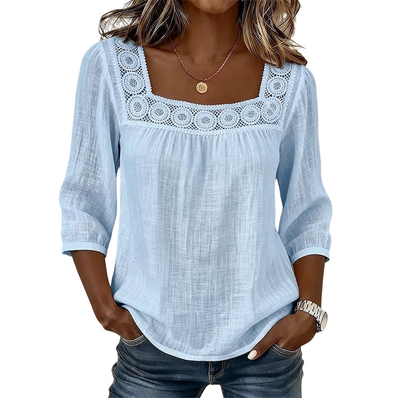 🌸 OFFRE LIMITÉE –50% ! ✨ Blouse pour femme à col carré en dentelle et crochet