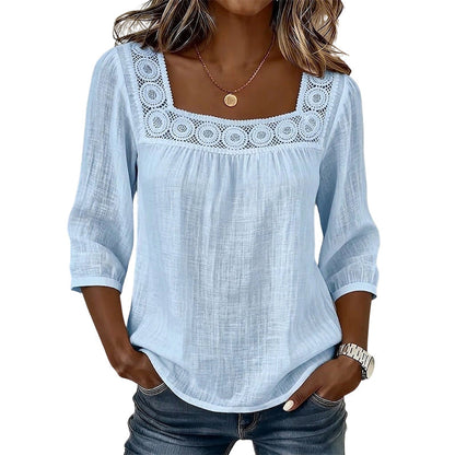 🌸 OFFRE LIMITÉE –50% ! ✨ Blouse pour femme à col carré en dentelle et crochet
