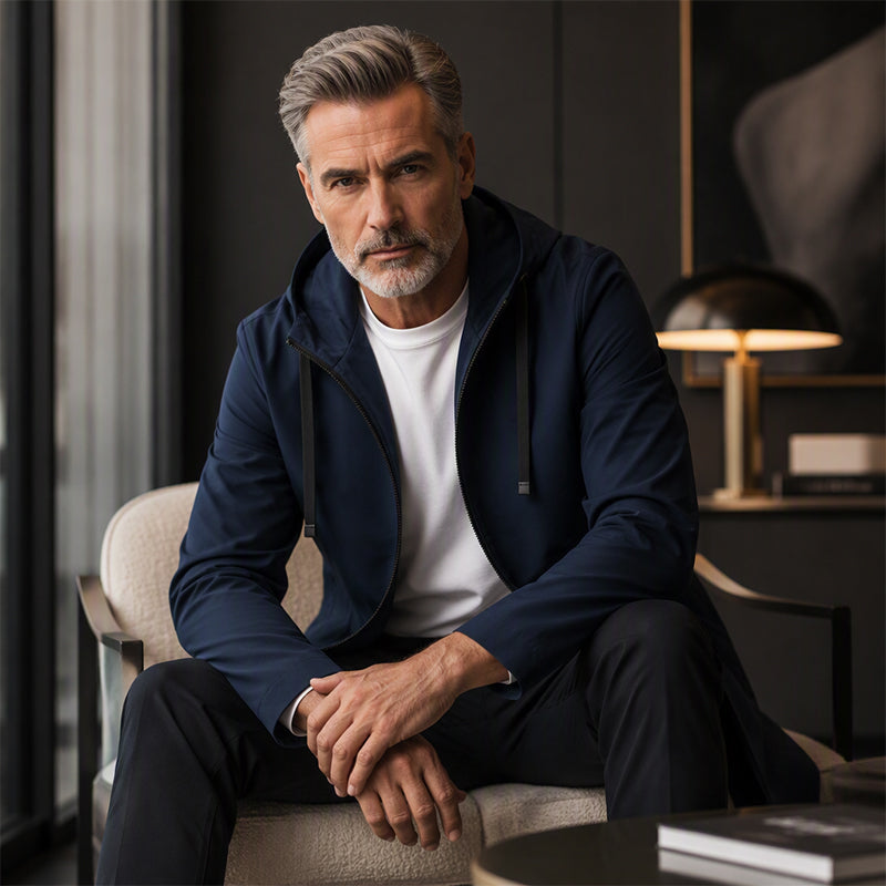 Veste coupe-vent à capuche mi-longue pour homme
