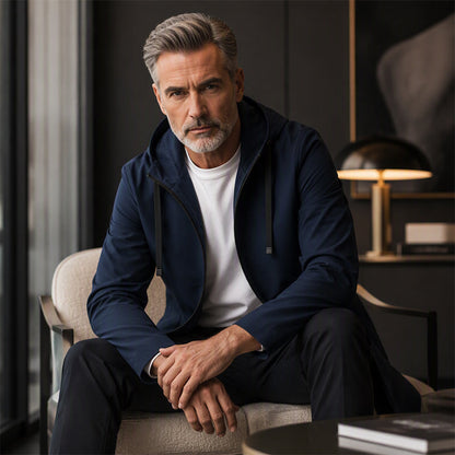Veste coupe-vent à capuche mi-longue pour homme