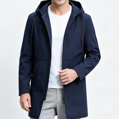 Veste coupe-vent à capuche mi-longue pour homme