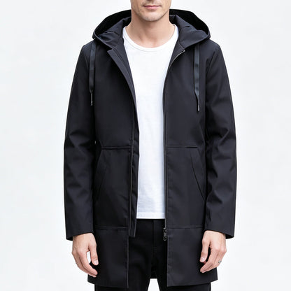 Veste coupe-vent à capuche mi-longue pour homme