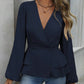 Chemisier pour femme, col V, manches lanternes et coupe peplum