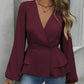 Chemisier pour femme, col V, manches lanternes et coupe peplum