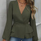 Chemisier pour femme, col V, manches lanternes et coupe peplum