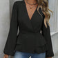 Chemisier pour femme, col V, manches lanternes et coupe peplum