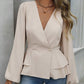 Chemisier pour femme, col V, manches lanternes et coupe peplum