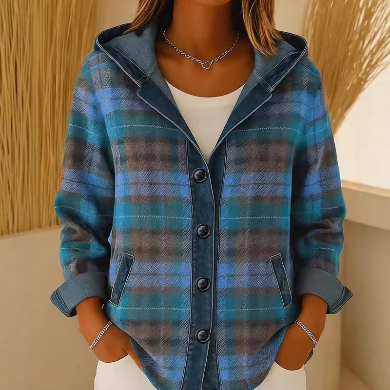Veste à capuche en jean patchwork pour femme
