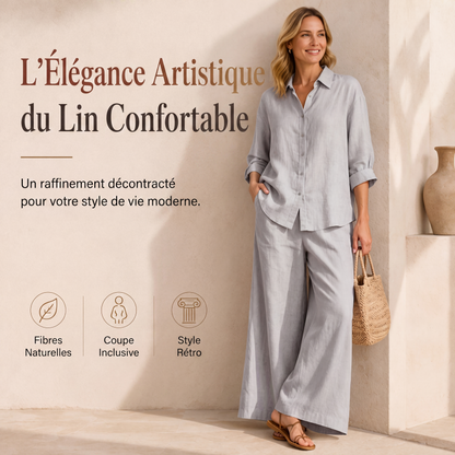 Ensemble chemise décontractée pour femme et pantalon large fluide