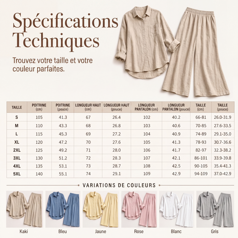 Ensemble chemise décontractée pour femme et pantalon large fluide