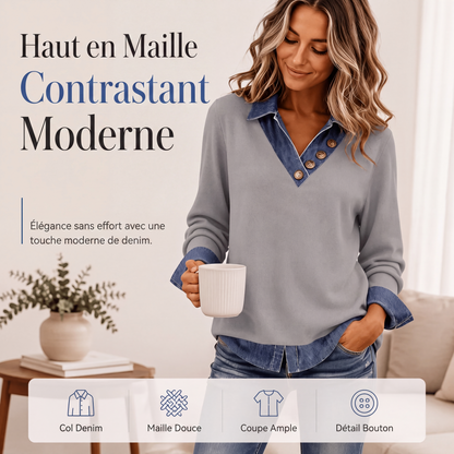 👗 PROMO LIMITÉE 50% DE RÉDUCTION ! 💥 Haut décontracté à manches longues avec patchwork pour femmes