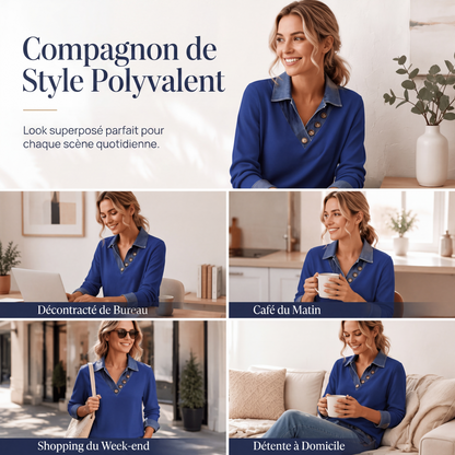 👗 PROMO LIMITÉE 50% DE RÉDUCTION ! 💥 Haut décontracté à manches longues avec patchwork pour femmes