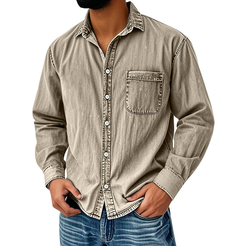 Chemise en denim délavé rétro pour homme
