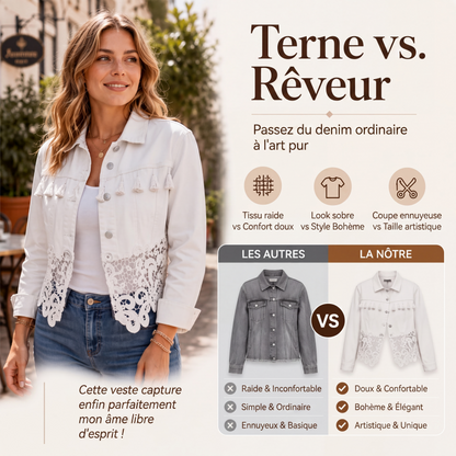 Veste en jean à coutures en dentelle pour femme