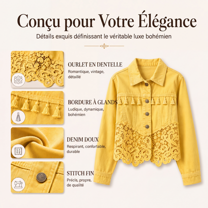 Veste en jean à coutures en dentelle pour femme