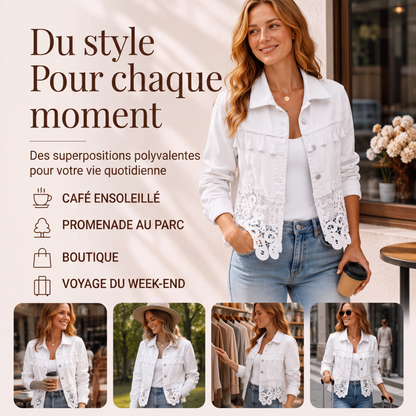 Veste en jean à coutures en dentelle pour femme