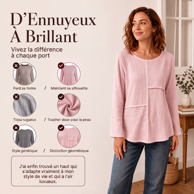 Haut à col rond pour femme avec patchwork texturé