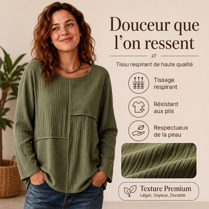 Haut à col rond pour femme avec patchwork texturé