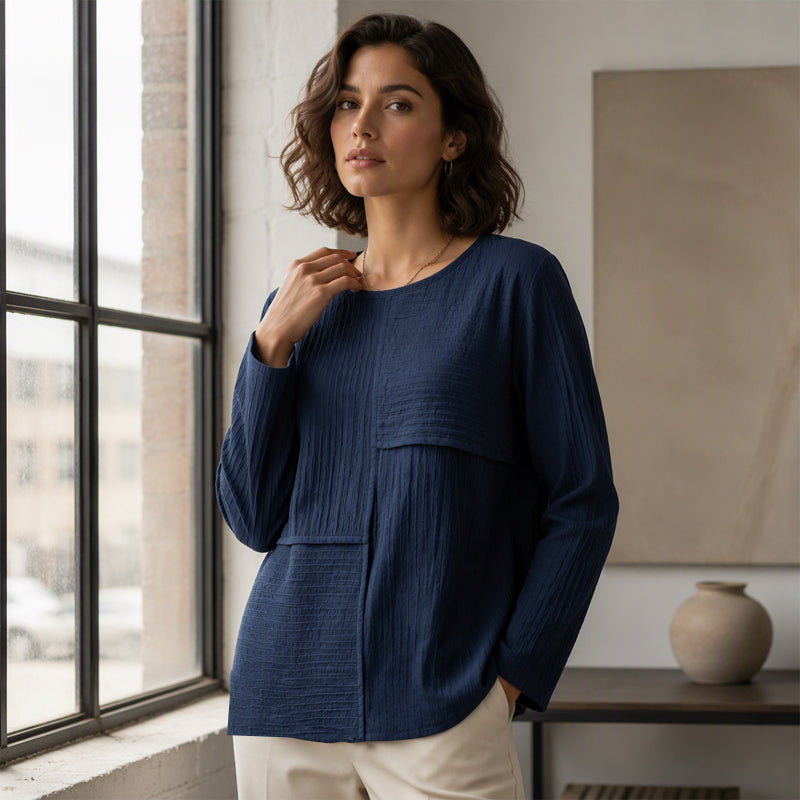 Haut à col rond pour femme avec patchwork texturé