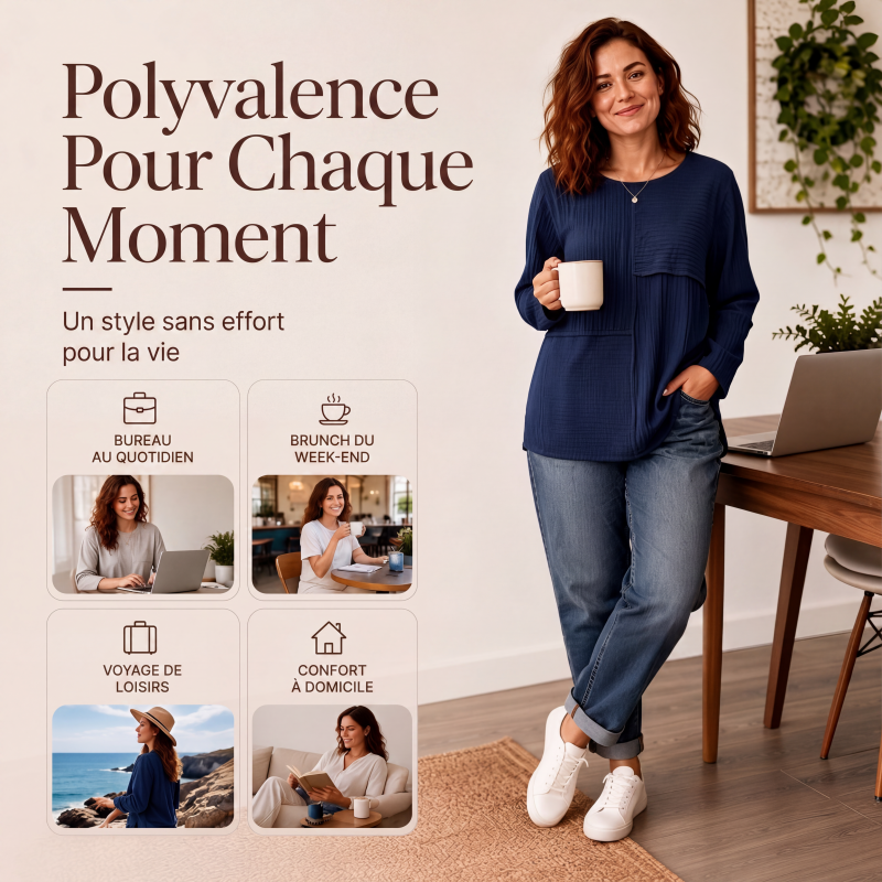 Haut à col rond pour femme avec patchwork texturé