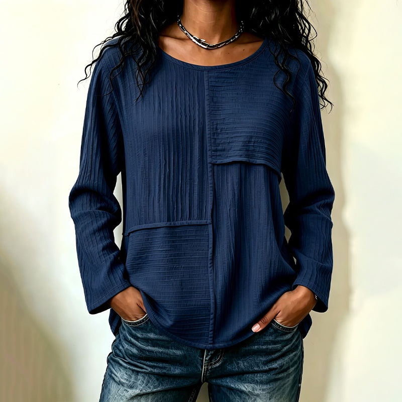 Haut à col rond pour femme avec patchwork texturé