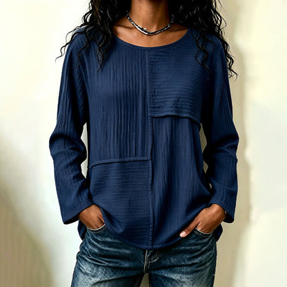 Haut à col rond pour femme avec patchwork texturé