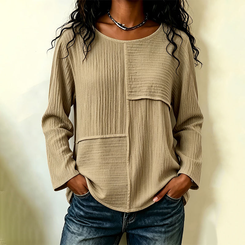 Haut à col rond pour femme avec patchwork texturé
