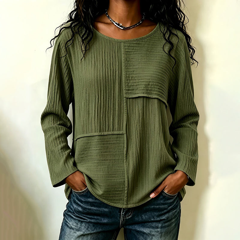Haut à col rond pour femme avec patchwork texturé