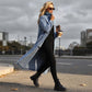 Manteau en jean long décontracté pour femme, à boutons