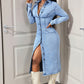 Robe mi-longue en jean à manches longues et col boutonné