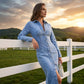 Robe mi-longue en jean à manches longues et col boutonné