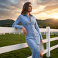 Robe mi-longue en jean à manches longues et col boutonné