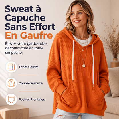 Sweat à capuche ample en maille gaufrette pour femme avec poches
