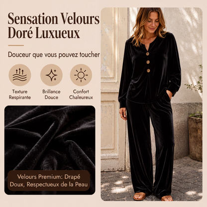 Ensemble de détente décontracté en velours 2 pièces pour femme