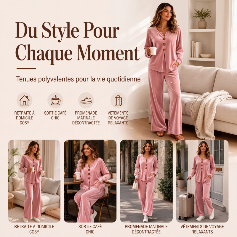 Ensemble de détente décontracté en velours 2 pièces pour femme
