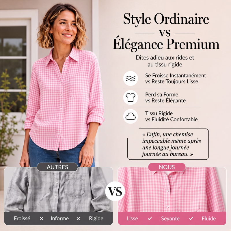 Chemise à carreaux à manches longues et boutons pour femme